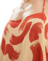 ASOS DESIGN crinkle linen look square neck cami top in orange swirl print Wirbelmuster in Orange, S - EU 36-38 - фото #2