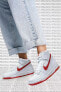 Фото #1 товара Dunk High Leather Unisex Sneaker Hakiki Deri Bilekli Beyaz Kırmızı Spor Ayakkabı