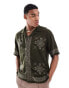 Фото #1 товара Abercrombie & Fitch embroidered border pattern short sleeve shirt relaxed fit in olive green