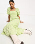 Фото #1 товара Miss Selfridge shirred broderie tiered maxi dress in green