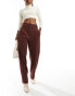 ASOS DESIGN tab detail straight leg tailored trouser in burgundy