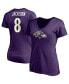 Фото #1 товара Women's Lamar Jackson Purple Baltimore Ravens Player Icon Name and Number V-Neck T-shirt