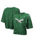 ფოტო #1 პროდუქტის Women's Threads Kelly Green Distressed Philadelphia Eagles Bleach Splatter Notch Neck Crop T-shirt