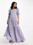 BOSS Orange Debest floral maxi dress in light blue with puff sleeves