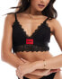 Фото #1 товара Hugo Bodywear red label triangle padded lace bralette in black