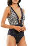 JETS 251587 Womens Enchant Plunge V-Neckline One-Piece Swimsuit Indigo Size 8