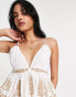 Topshop contrast broderie plunge cami in ivory Бежевый, 46 - фото #3