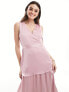 Фото #3 товара Vila Bridesmaid satin tiered maxi dress with tie belt in light pink