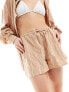 Фото #7 товара Esmee stripe beach short co-ord in beige and white