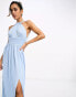 ASOS DESIGN halter neck grecian pleated skirt maxi dress in pastel blue