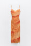 Платье из полупрозрачной ткани с драпировкой и принтом ZARA