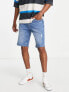 Only & Sons slim fit tapered denim shorts with rips in light blue