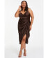 Фото #1 товара Women's Plus Size Satin Cowl Ruched Midi Dress