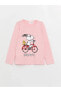 Фото #2 товара Bisiklet Yaka Snoopy Baskılı Uzun Kollu Kız Çocuk Pijama Takımı