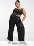 Yours wide leg satin trouser in black