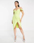 Lavish Alice pleat detail bardot midi dress lime green