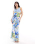 Vero Moda sleeveless lettuce edge mesh dress in blue floral print lila, XS - EU 34 - фото #2