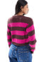 JJXX cropped boxy stripe ribbed jumper in burgundy & pink