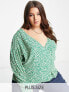 Mango curve v neck blouse in green print