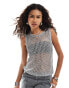 Фото #1 товара Monki metallic yarn open knitted tank top in silver