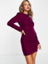 ASOS DESIGN high neck velvet drape mini dress in berry