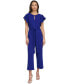 ფოტო #1 პროდუქტის Women's Keyhole-Neck Flutter-Sleeve Belted Jumpsuit