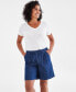 Фото #1 товара Women's Chambray Drawstring Pull-On Shorts, Regular & Petite, Created for Macy's