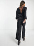 Only frill detail jacquard jumpsuit in black houndstooth