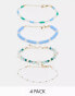 Фото #1 товара ASOS DESIGN pack of 4 bracelets with mixed bead design