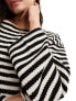 Vila round neck wide sleeve top in neutral stripe