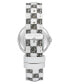 ფოტო #3 პროდუქტის Women's Dual Colored Black and White Polyurethane Leather Strap with Steve Madden Logo in Checkered Pattern and Stitching Watch, 36mm