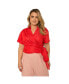 ფოტო #1 პროდუქტის Plus Size Short Sleeve Tie Waist Wrap Blouse