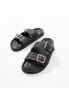 Фото #1 товара New Look double strap sandal with raffia in black