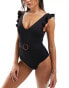 Фото #2 товара New Look frill belted swimsuit in black