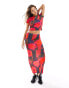 Фото #1 товара ASOS DESIGN mesh midi skirt co-ord with blurred floral print in red