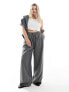 Фото #1 товара In The Style Plus x Perrie Sian exclusive wide leg drawstring trouser in grey pinstripe