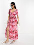 ASOS DESIGN square neck button through spun midi dress in rose print