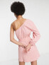 Фото #2 товара ASOS DESIGN Tall one shoulder belted beach mini dress in pink super crinkle