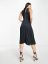 Closet London Tall high neck pleated midi dress in black