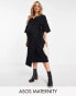 ASOS DESIGN Maternity super soft midi wrap jumper dress with belt in black