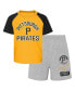 Infant Boys and Girls Gold and Heather Gray Pittsburgh Pirates Ground Out Baller Raglan T-shirt and Shorts Set