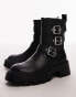 Topshop Luke chunky biker boots with buckle detail in black