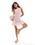 ASOS DESIGN mini textured dress with dropped hem skirt in lilac stripe