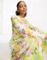 ASOS DESIGN satin cowl neck maxi dress with ruching detail in bright floral