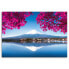 Leinwandbild Berg Fuji See Rosa Blätter