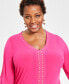 Plus Size Studded V-Neck Blouson-Sleeve Top, Created for Macy's