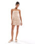 Miss Selfridge tailored bandeau button through mini dress in neutral Бежевый, 36 - фото #3