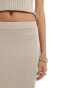 Vila ribbed midi skirt co-ord with split in beige melange