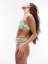 Topshop daisy jacquard ring detail high waist bikini bottoms in green Green and White, US 2 - фото #1