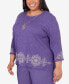 Plus Size Charm School Embroidered Medallion Top with Necklace